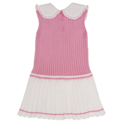 Picture of Granlei  Girls Knitted Pleated Dress With Oversized Collar - Fucsia Pink White