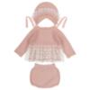 Picture of Granlei Baby Girls Knit & Lace Trim Jampant & Bonnet Set X 3 - Pale Pink Ivory