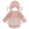 Picture of Granlei Baby Girls Knit & Lace Trim Jampant & Bonnet Set X 3 - Pale Pink Ivory