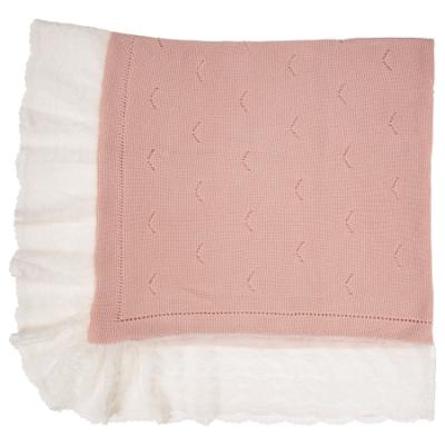 Picture of Granlei Baby Girls Soft Knit Shawl With Wide Lace Ruffle - Pale Pink Ivory