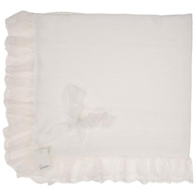 Picture of Granlei Baby Soft Knit Shawl With Wide Lace Ruffle - Ivory 