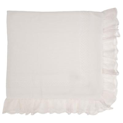 Picture of Granlei Baby Soft Knit Shawl With Wide Lace Ruffle - Ivory 