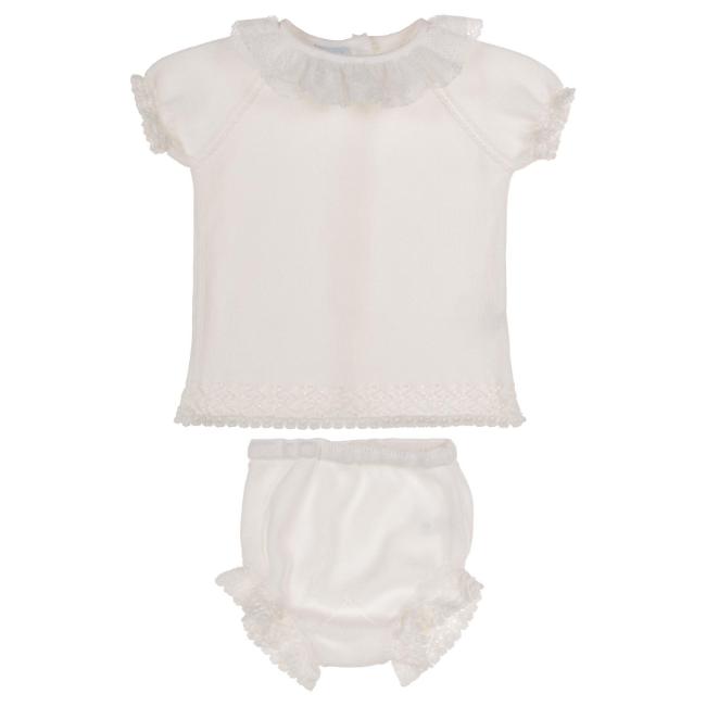 Picture of Granlei Baby Girls Soft Knit Lace Collar Jampant Set X 2 - Ivory 