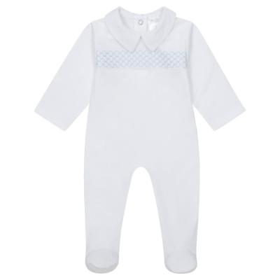 Picture of Deolinda Baby Boys Bombon Smocked Babygrow  - White Blue