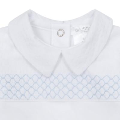 Picture of Deolinda Baby Boys Bombon Smocked Babygrow  - White Blue