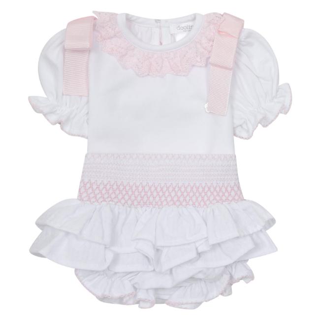 Picture of Deolinda Baby Bombon Smocked Jampants Set x 2 - White Pink