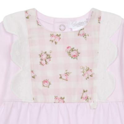 Picture of Deolinda Baby Girls Maria Floral Bib Babygrow  - Pink White