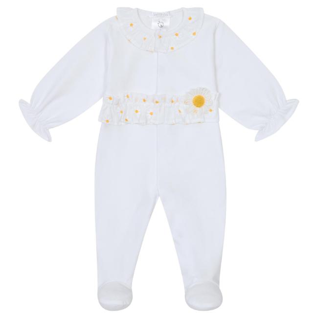 Picture of PRE ORDER Deolinda Baby Girls Sunny Ruffle Babygrow  - White Yellow