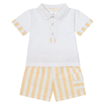 Picture of Deolinda Boys Sunny Short Sleeve Polo Top & Stripe Shorts Set - White Yellow