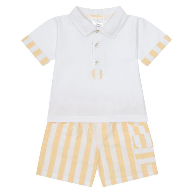 Picture of Deolinda Boys Sunny Short Sleeve Polo Top & Stripe Shorts Set - White Yellow