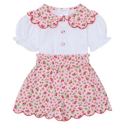 Picture of Deolinda Girls Fresh Cherry Print Blouse & Shorts Set X 2 - White Pink Red