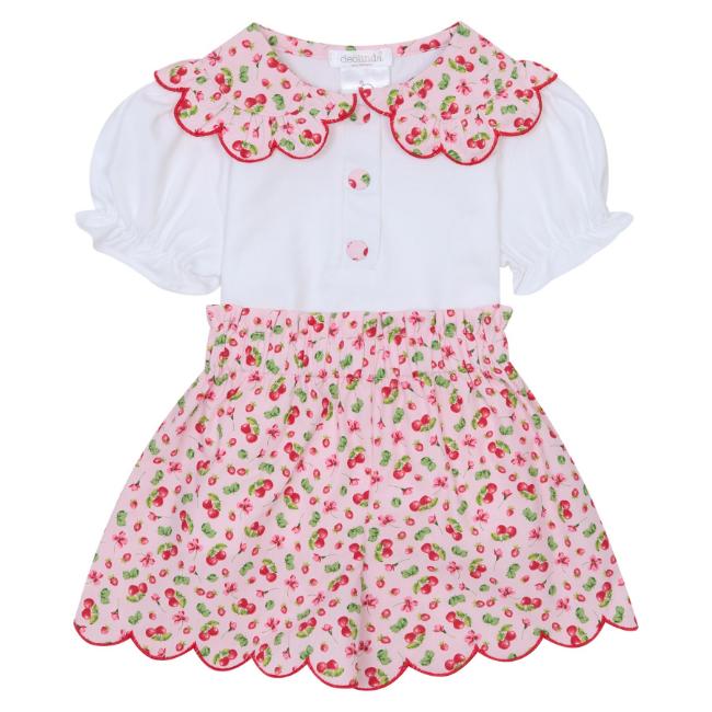 Picture of Deolinda Girls Fresh Cherry Print Blouse & Shorts Set X 2 - White Pink Red