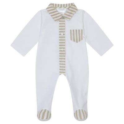 Picture of Deolinda Baby Boys Espresso Wide Stripe Babygrow  - White Beige