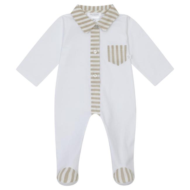 Picture of Deolinda Baby Boys Espresso Wide Stripe Babygrow  - White Beige