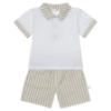 Picture of Deolinda Boys Espresso Short Sleeve Polo Top & Stripe Shorts Set - White Beige