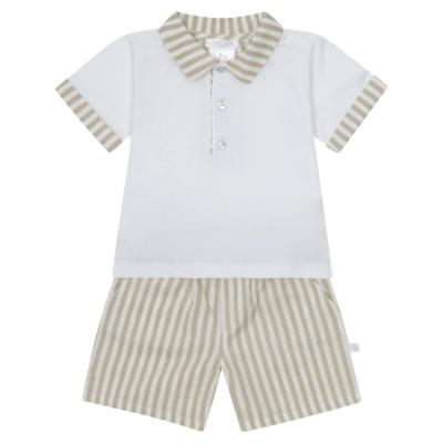 Picture of Deolinda Boys Espresso Short Sleeve Polo Top & Stripe Shorts Set - White Beige