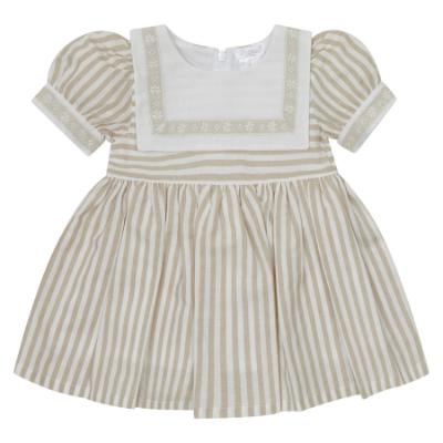 Picture of Deolinda Girls Espresso Puff Sleeve Sailor Collar Dress - White Beige