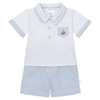 Picture of Deolinda Boys Victory Short Sleeve Polo Top & Stripe Shorts Set - White Blue