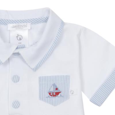 Picture of PRE ORDER Deolinda Boys Victory Short Sleeve Polo Top & Stripe Shorts Set - White Blue