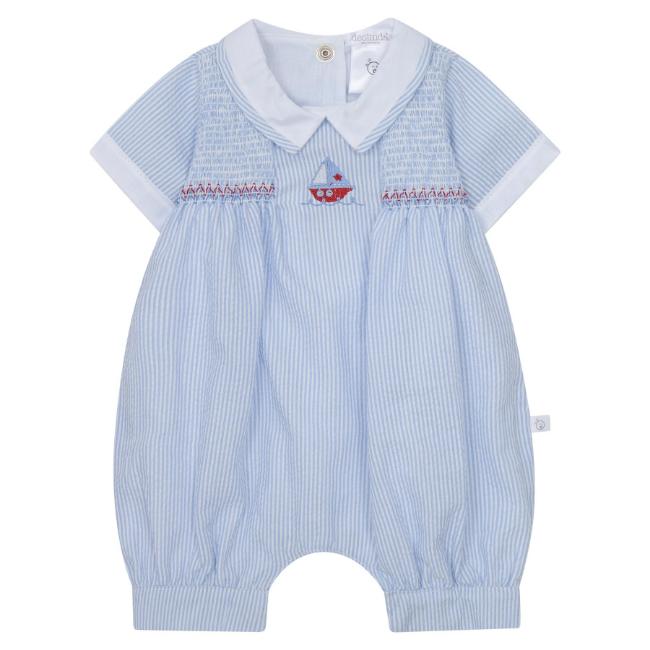 Picture of PRE ORDER Deolinda Baby Boys Victory Smocked Boats Romper  - White Blue Red 