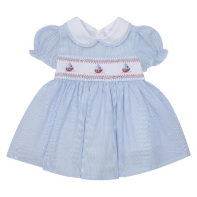 Picture of Deolinda Girls Victory Puff Sleeve Stripe Dress - White Blue