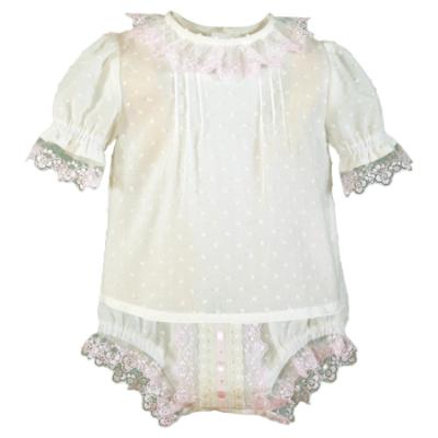 Picture of Miranda Baby Girls Plumetti & Lace Jampant Set X 2 - Ivory Pink