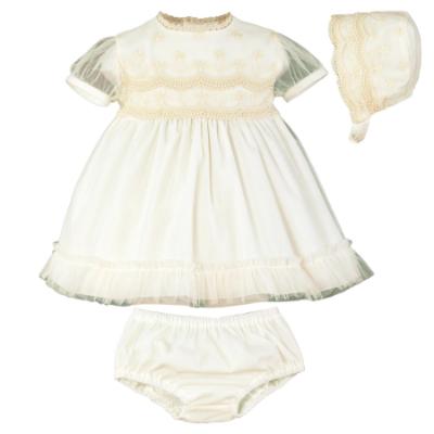 Picture of PRE ORDER Miranda Baby Girls Tulle & Lace Occasion Dress Bonnet & Panties Set X 3 - Ivory 