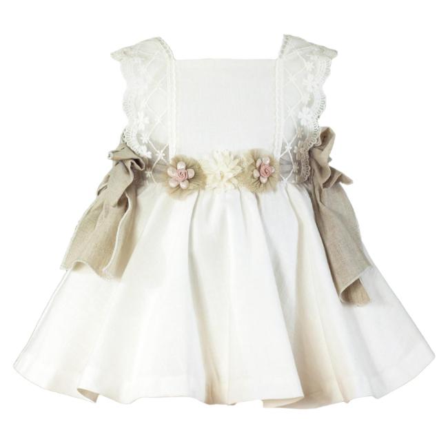 Picture of PRE ORDER Miranda Baby Girls Occasion Dress With Side Bows - Ivory Beige 