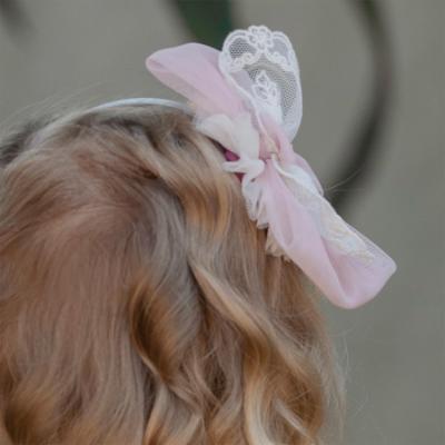 Picture of PRE ORDER Miranda Girls Tulle & Lace Occasion Hair Accessory - Ivory Pink