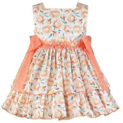 Picture of Miranda  Girls Floral Double Ruffle Dress - White Orange