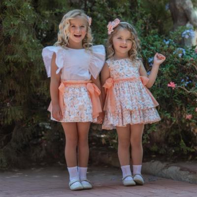 Picture of Miranda  Girls Floral Double Ruffle Dress - White Orange