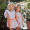 Picture of Miranda  Girls Floral Double Ruffle Dress - White Orange