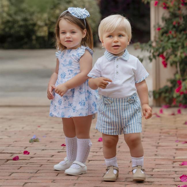 Picture of Miranda Baby Girls Floral Ruffle Dress - White Blue