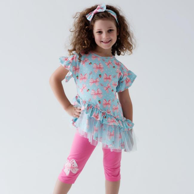 Picture of Daga Girls Magic Bow Tunic & Leggings Set X 2 - Aqua Blue Pink