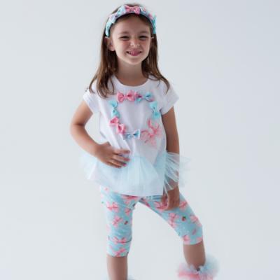 Picture of Daga Girls Magic Bow Applique Tunic & Legging Set X 2 - White Aqua Blue 