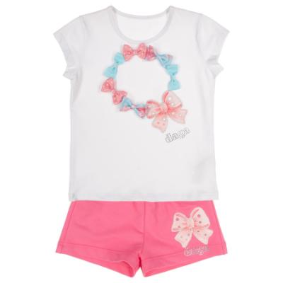 Picture of Daga Girls Magic Bow Applique Top & Shorts Set X 2 - White Fucsia Pink