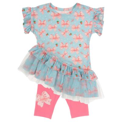 Picture of Daga Girls Magic Bow Tunic & Leggings Set X 2 - Aqua Blue Pink