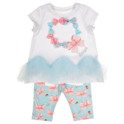 Picture of Daga Girls Magic Bow Applique Tunic & Legging Set X 2 - White Aqua Blue 