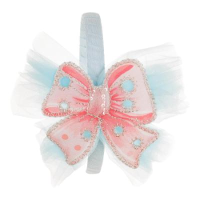 Picture of Daga Girls Magic Bow Applique Headband - Aqua Blue Coral Pink 