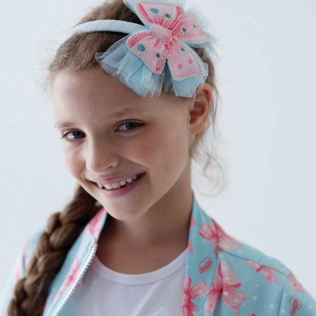 Picture of Daga Girls Magic Bow Applique Headband - Aqua Blue Coral Pink 