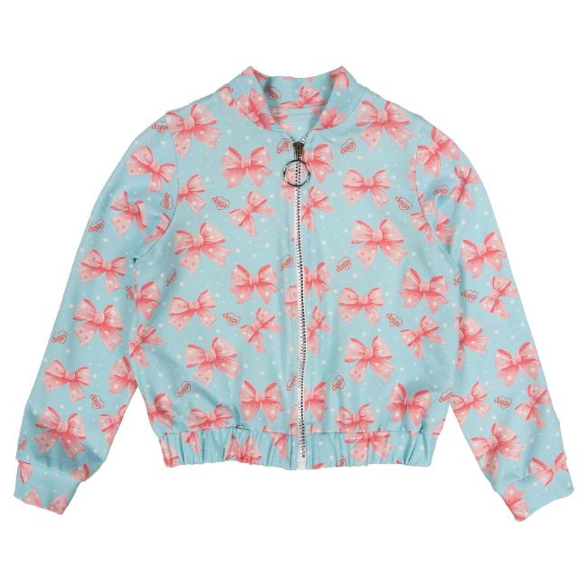 Picture of PRE ORDER Daga Girls Magic Bow AOP Print Bomber Jacket - Aqua Blue Coral Pink