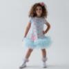 Picture of Daga Girls Magic Bow AOP Print Tulle Hem Dress  - Aqua Blue Coral Pink