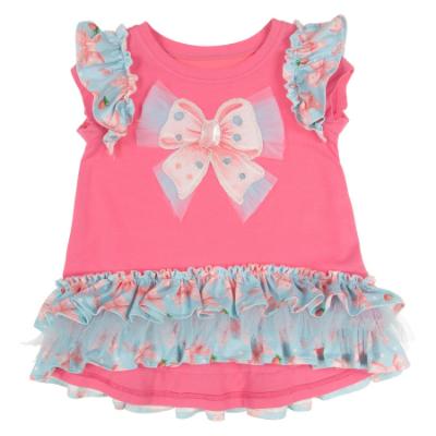 Picture of Daga Girls Magic Bow Ruffle Tunic & Print Legging Set X 2 - Fucsia Pink Aqua Blue 