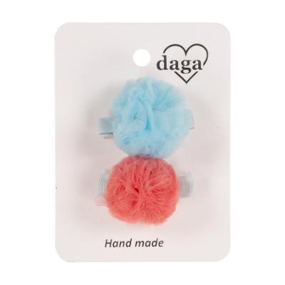 Picture of Daga Girls Magic Bow PomPom Hair Clips X 2  - Aqua Blue Coral Pink 