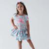 Picture of Daga Girls Magic Bow AOP Print Ruffle Hem Dress  - Aqua Blue Coral Pink