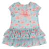 Picture of Daga Girls Magic Bow AOP Print Ruffle Hem Dress  - Aqua Blue Coral Pink