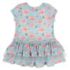 Picture of Daga Girls Magic Bow AOP Print Ruffle Hem Dress  - Aqua Blue Coral Pink