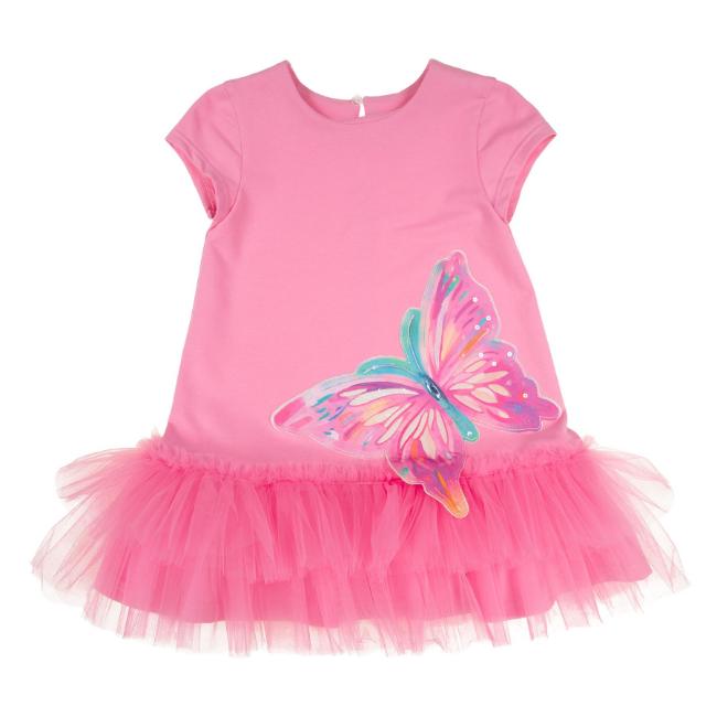 Picture of PRE ORDER Daga Girls Pink Paradise Butterfly Tulle Hem Dress  - Fucsia Pink