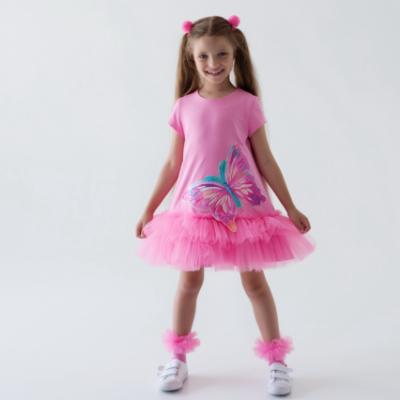 Picture of Daga Girls Pink Paradise Butterfly Tulle Hem Dress  - Fucsia Pink