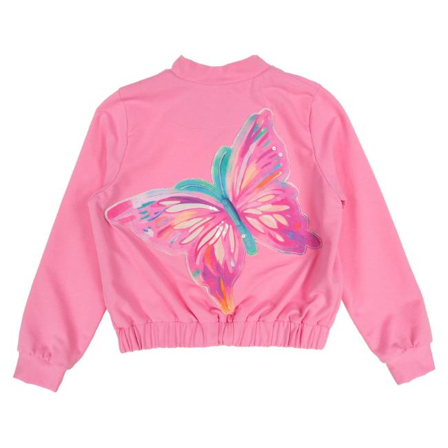 Picture of Daga Girls Pink Paradise Butterfly Applique Bomber Jacket - Fucsia Pink